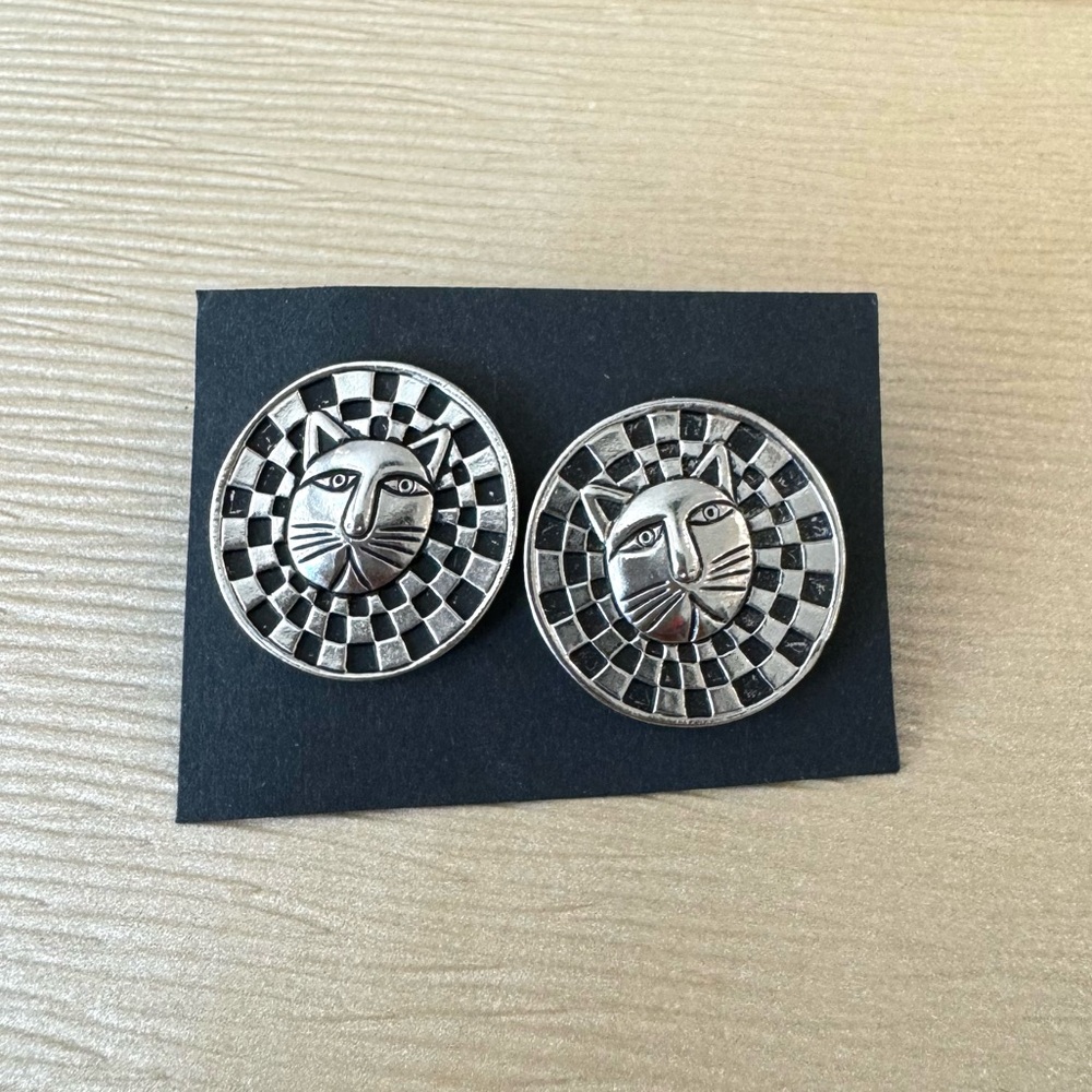 Laurel Burch Circular Checkerboard Cat Earrings - Picture 2 of 8